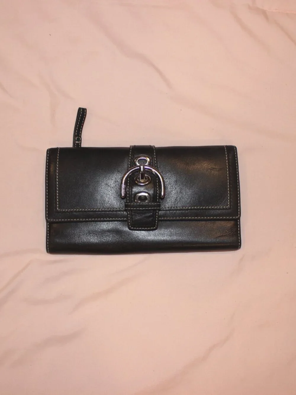 Vintage Coach Soho Black Leather Buckle Long Wallet Y2K Silver Hardware